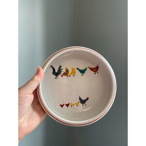 Vintage Swiss Langenthal Chicken-Themed Ceramic Bowl Red Trim 7-Inch Diameter